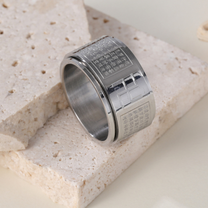 China Buddhist Heart Sutra Rotatable Stainless Steel Universal Ring For Men And Women丨F-1-154-JinBaoJewerly