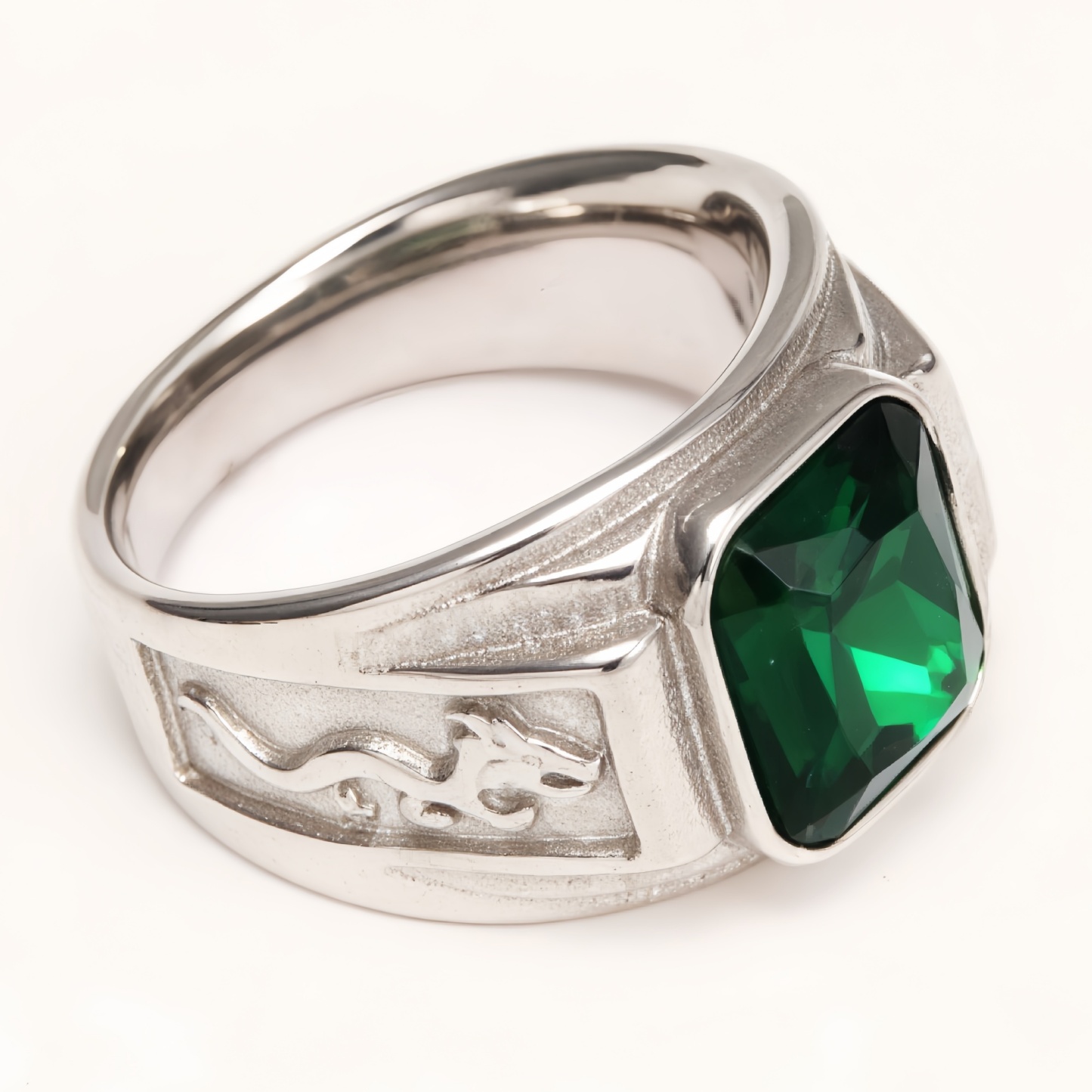 Silver - Carved Square Color - Gem Ring - Retro and Trendy Jewelry | BL135GH-JinBaoJewerly