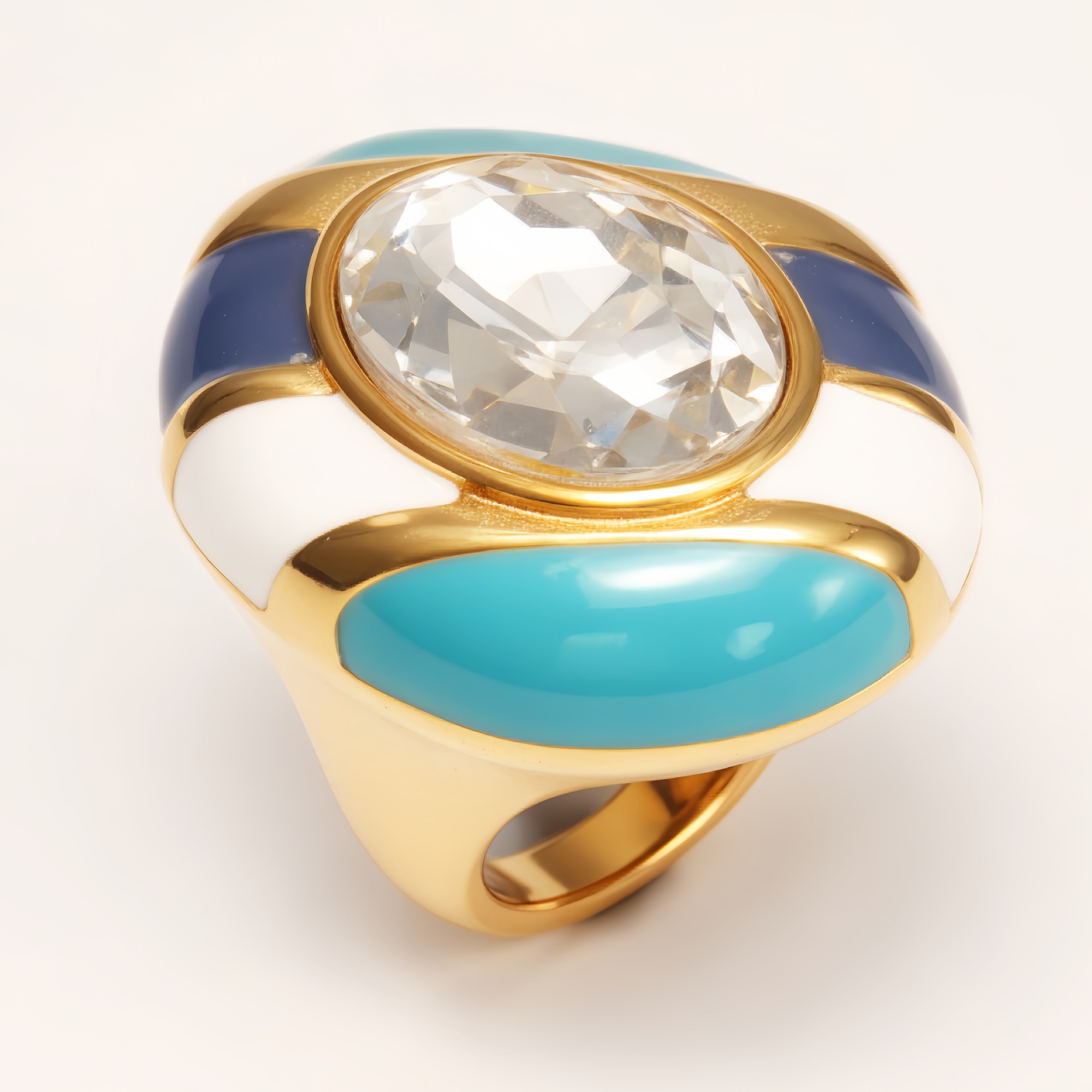 Luxury Enamel Gemstone Inlaid Stainless Steel Women's Ring | G004462JHU-JinBaoJewerly