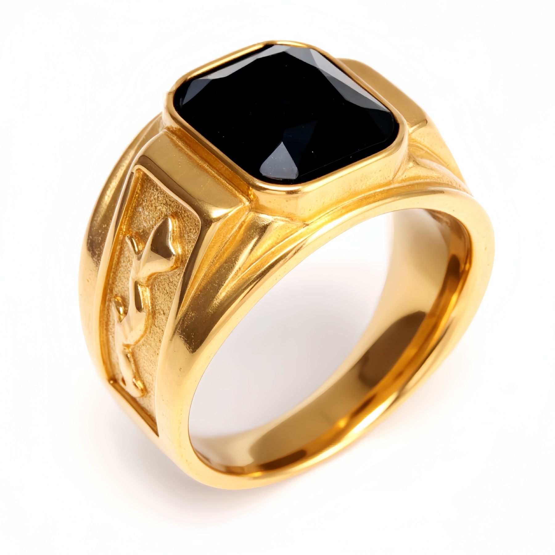 Gold - Carved Square Color - Gem Ring - Retro and Trendy Jewelry | BL135JHB--JinBaoJewerly