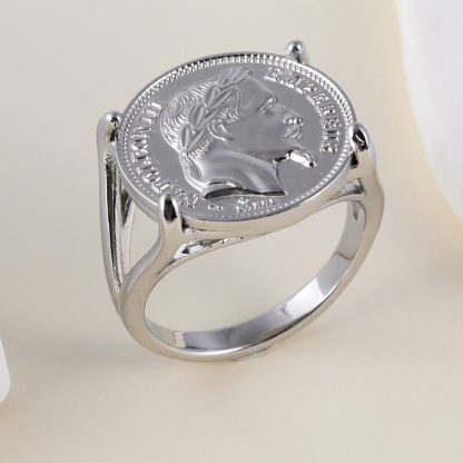 Napoleon Iii Coin Inlaid Commemorative Men's Stainless Steel Ring| G005063-JinBaoJewerly