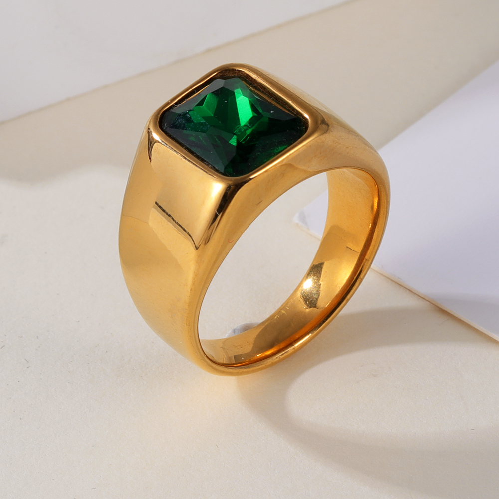 Vintage Black Stainless Steel Gemstone Ring Trendy Statement Ring for Men and Women | B404-JinBaoJewelry