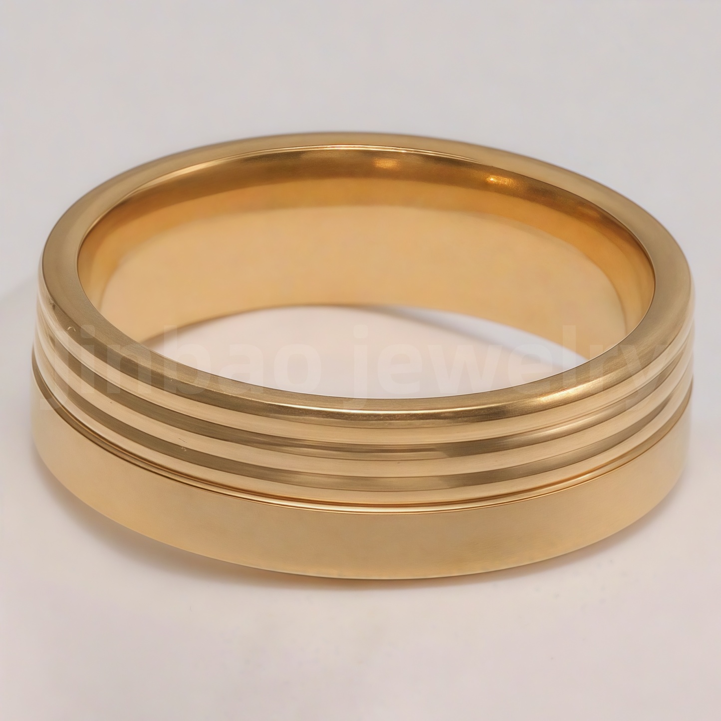 24K Gold-Plating Stainless Steel Retro Pattern Men's Waterproof Ring  6MM-JinBaoJewerly