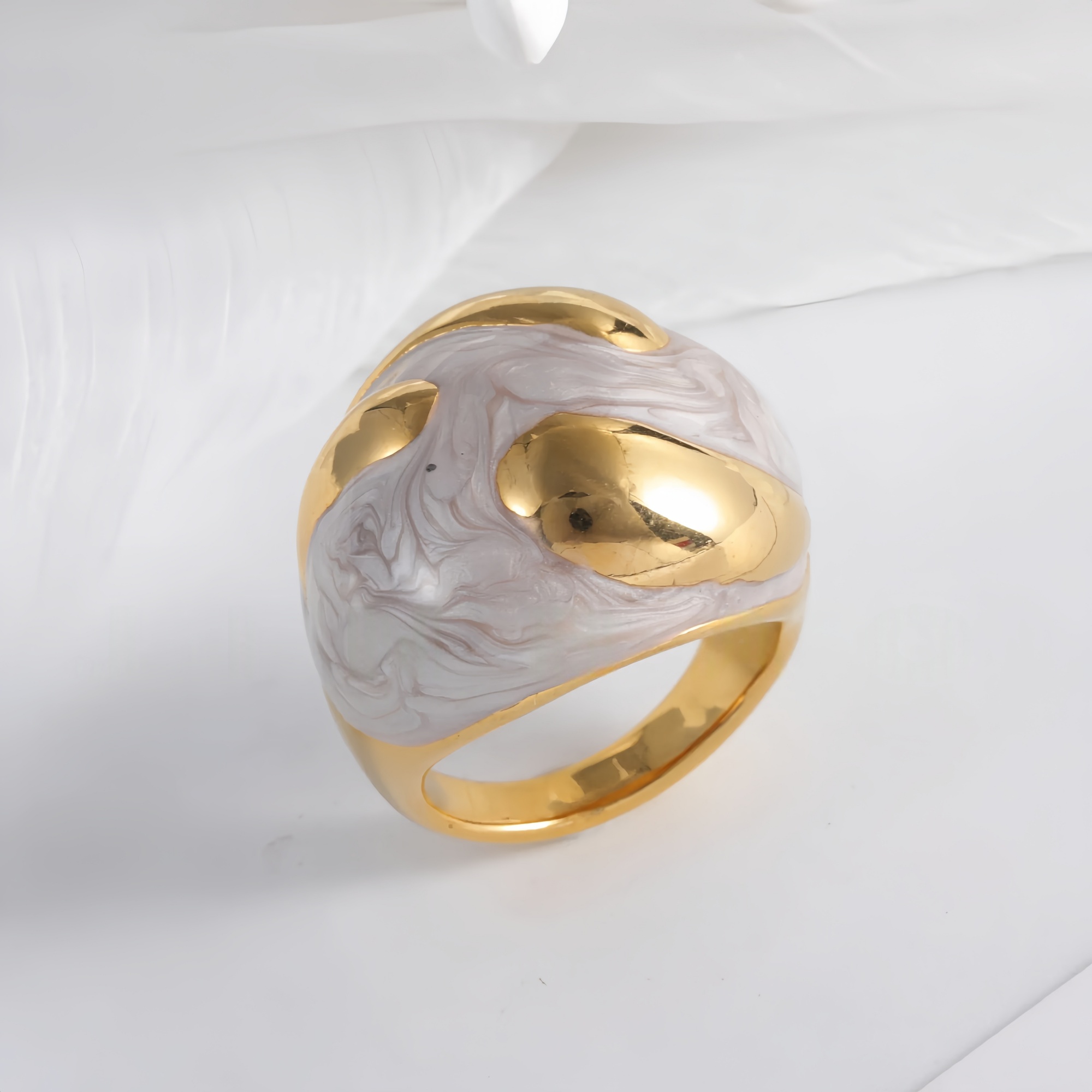 Colorful Marbled Resin Stainless Steel Ring with Gold Detail for Women | G004486-JinBaoJewerly