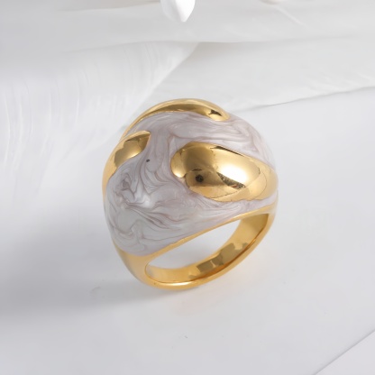Colorful Marbled Resin Stainless Steel Ring with Gold Detail for Women | G004486-JinBaoJewerly