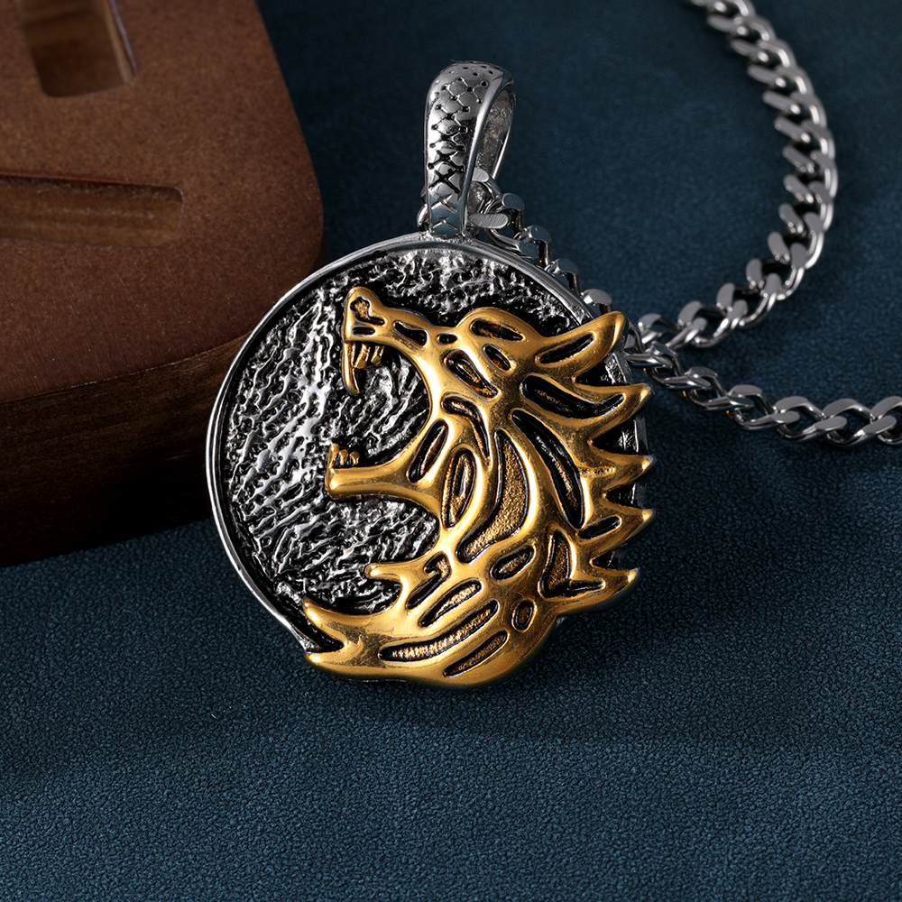 Vintage Wolf Stainless Steel Tag Necklace丨DP-190-JinBaoJewerly