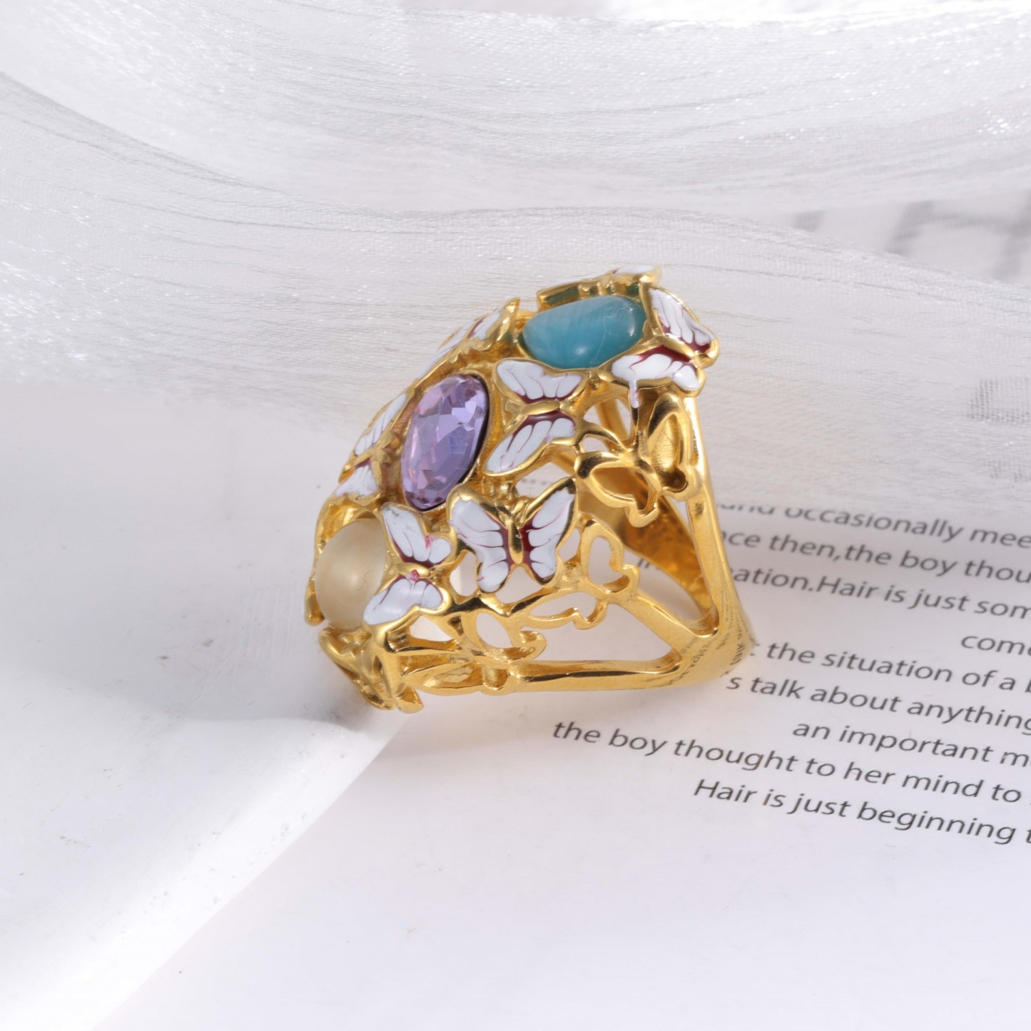 Creative Stainless Steel Gemstone Decorative Ring Women's Ring | G004474-JinBaoJewerly