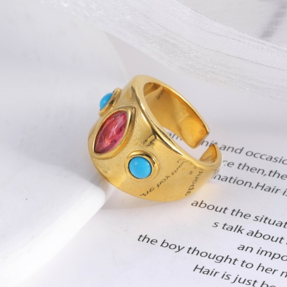 24K Gold-Plated Gem-Set Stainless Steel Unisex Waterproof Ring With Open Opening丨G003334-JinBaoJewerly