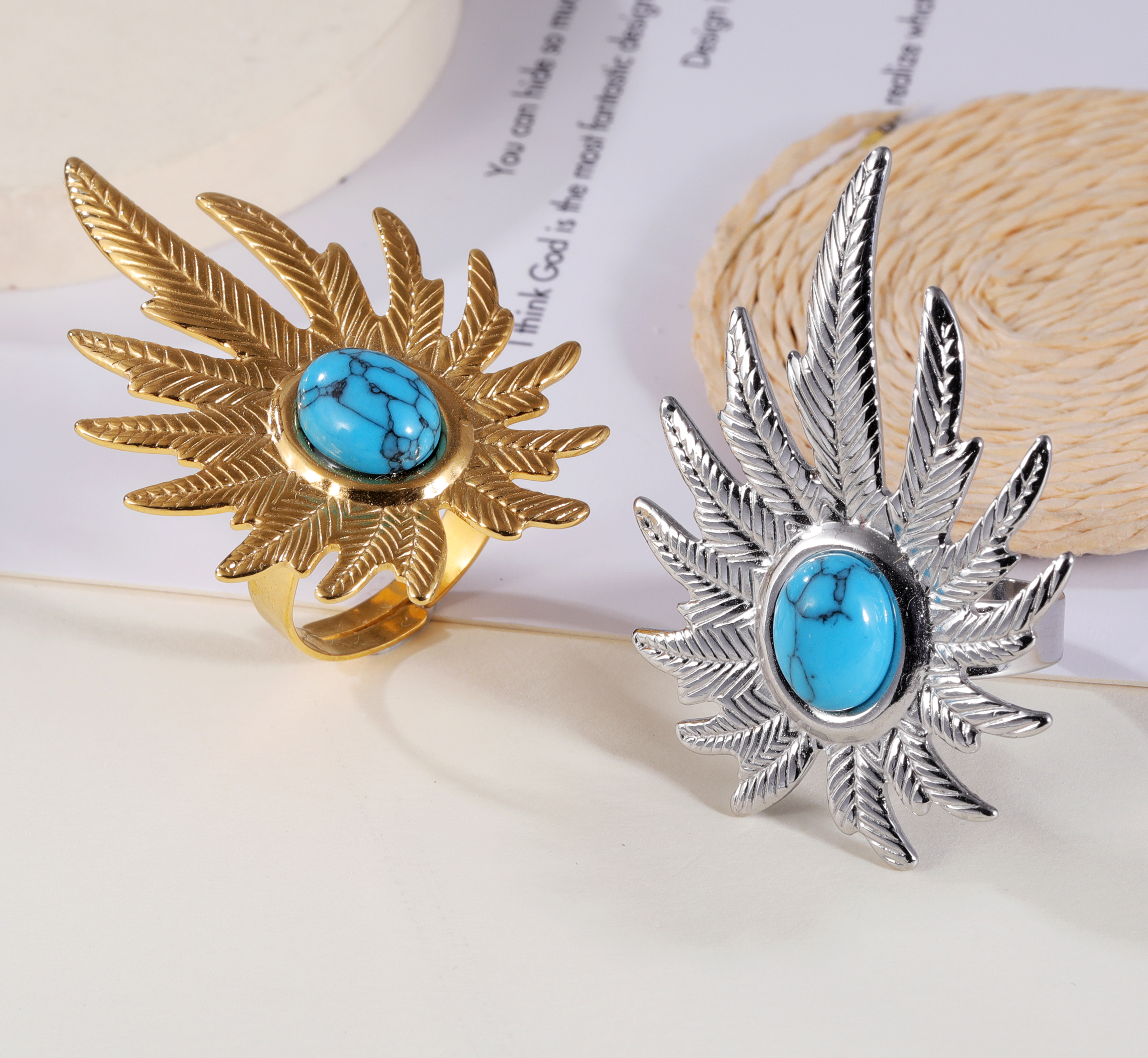 Turquoise in Leaves - Nature-Inspired Ring for Women | G005434-JinBaoJewerly