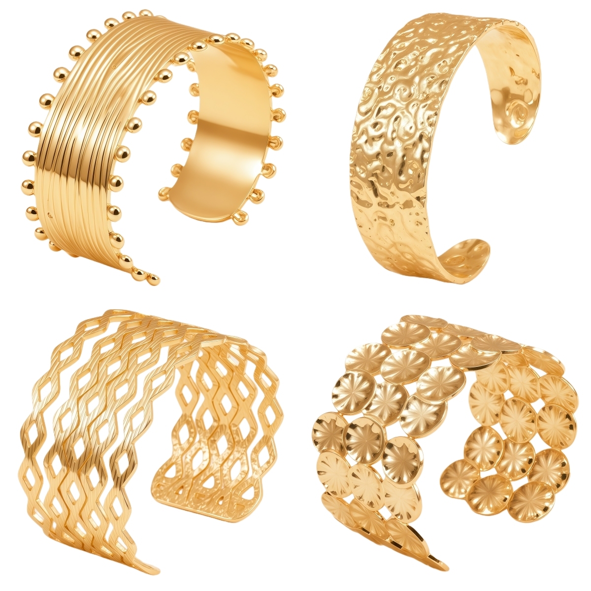 24K Stainless Steel Women's Cuff Bracelet Set