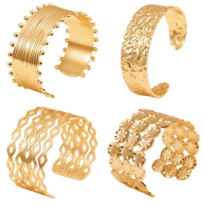 24K Stainless Steel Women's Cuff Bracelet Set