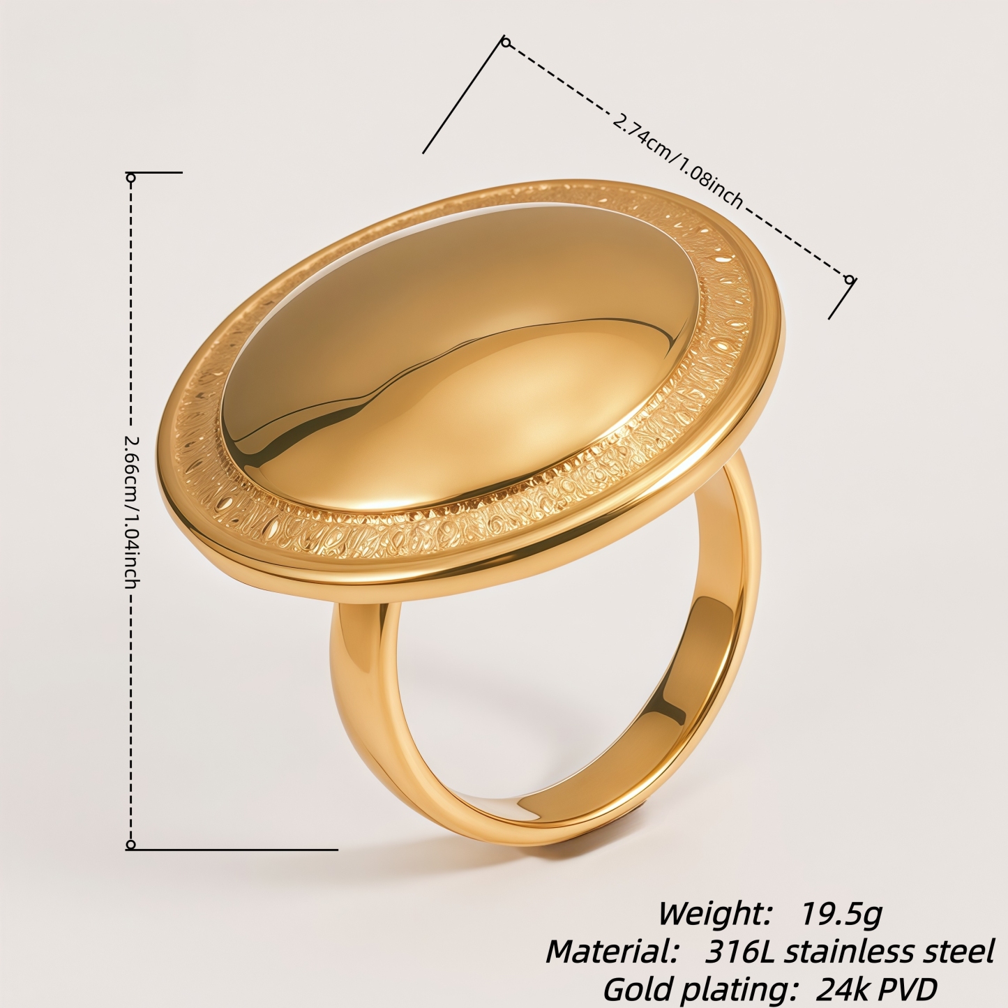 Round Mirror Finish Metal Ring Women's Two-Tone Gold & Silver Stainless Steel Ring | G003595