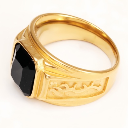 Gold - Carved Square Color - Gem Ring - Retro and Trendy Jewelry | BL135JHB--JinBaoJewerly