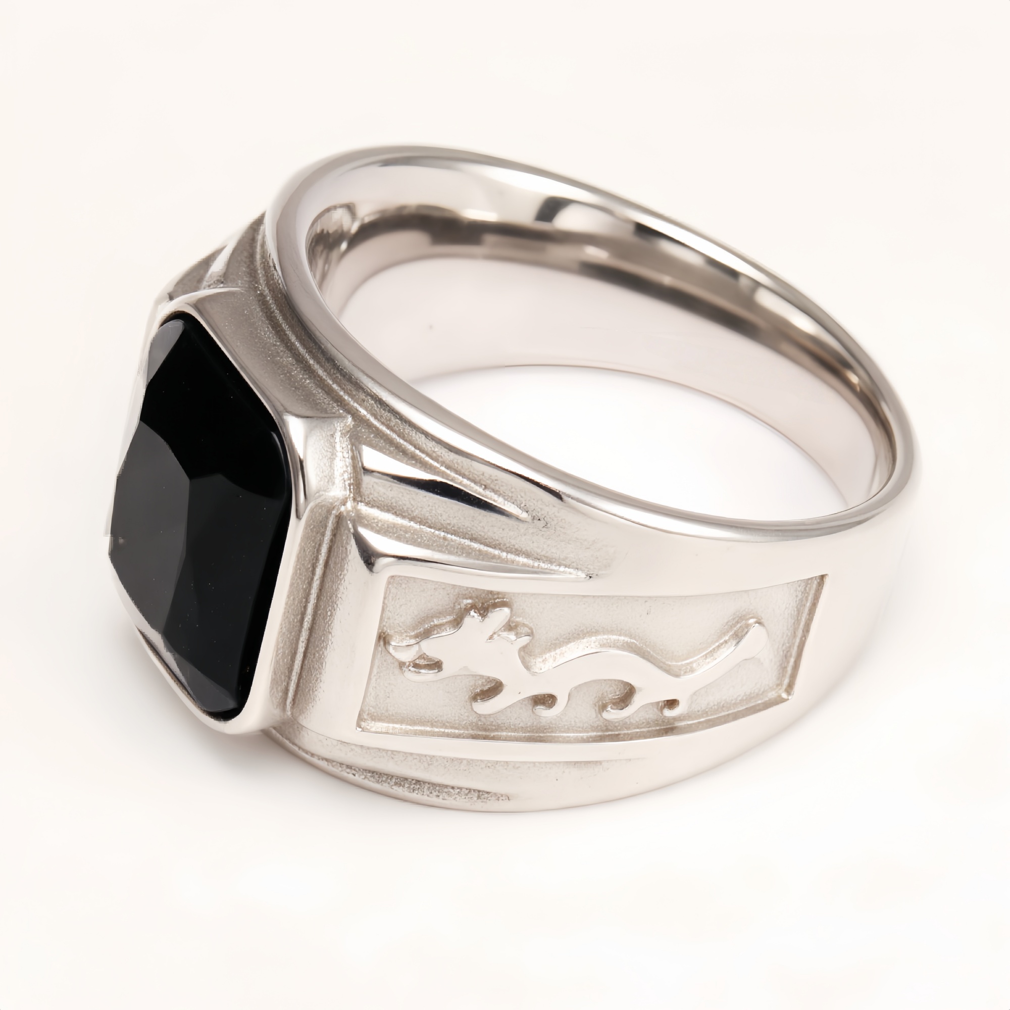 Silver - Carved Square Color - Gem Ring - Retro and Trendy Jewelry | BL135GH-JinBaoJewerly