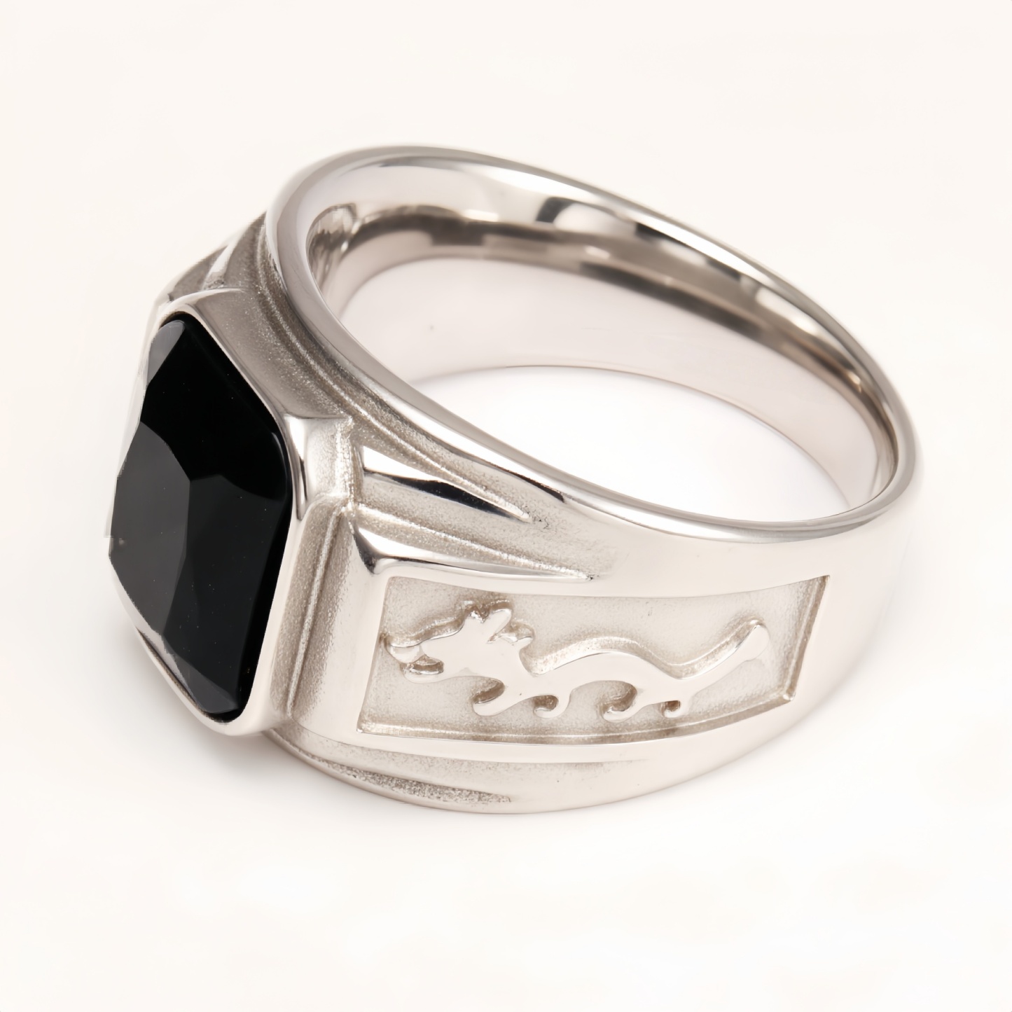 Silver - Carved Square Color - Gem Ring - Retro and Trendy Jewelry | BL135GH-JinBaoJewerly