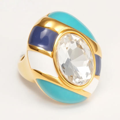 Classic Metal Enamel Gem - Set Ring - Trendy and Gorgeous Unisex Accessory | G004462JHU-JinBaoJewerly
