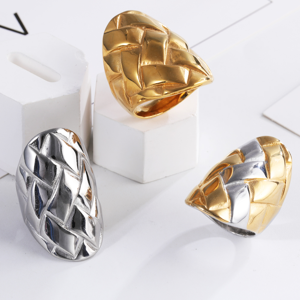 Sleek Stainless Steel Woven Band Ring for Women | G002903-JinBaoJewerly