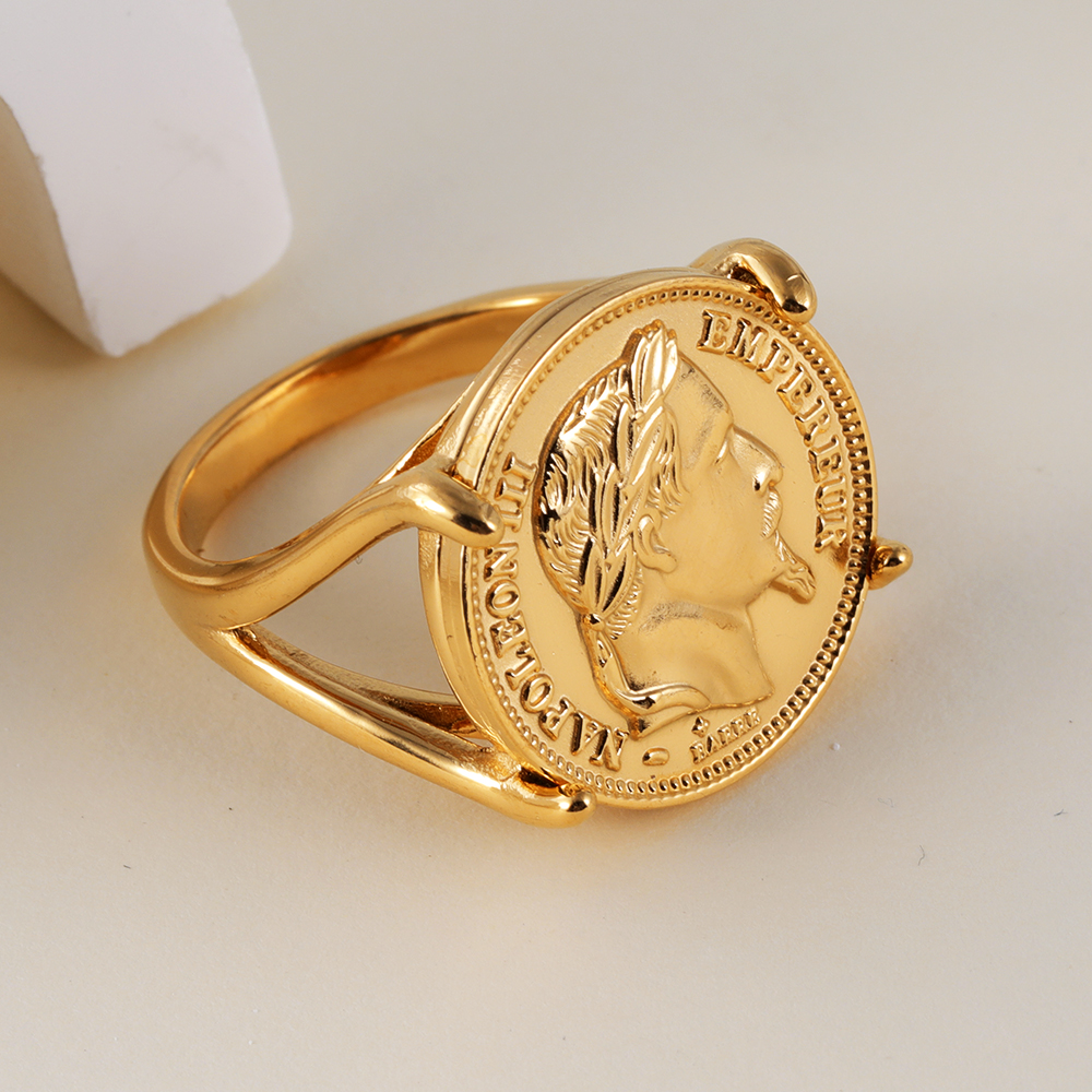 Napoleon Iii Coin Inlaid Commemorative Men's Stainless Steel Ring| G005063-JinBaoJewerly