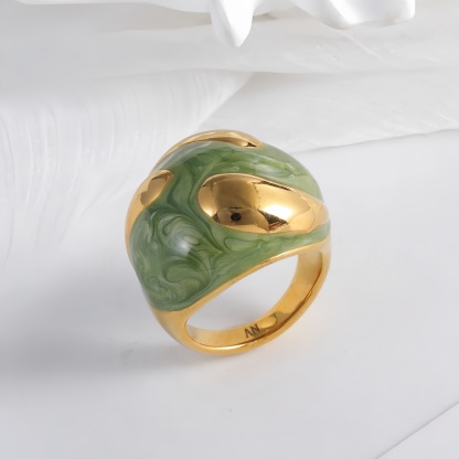 Colorful Marbled Resin Stainless Steel Ring with Gold Detail for Women | G004486-JinBaoJewerly