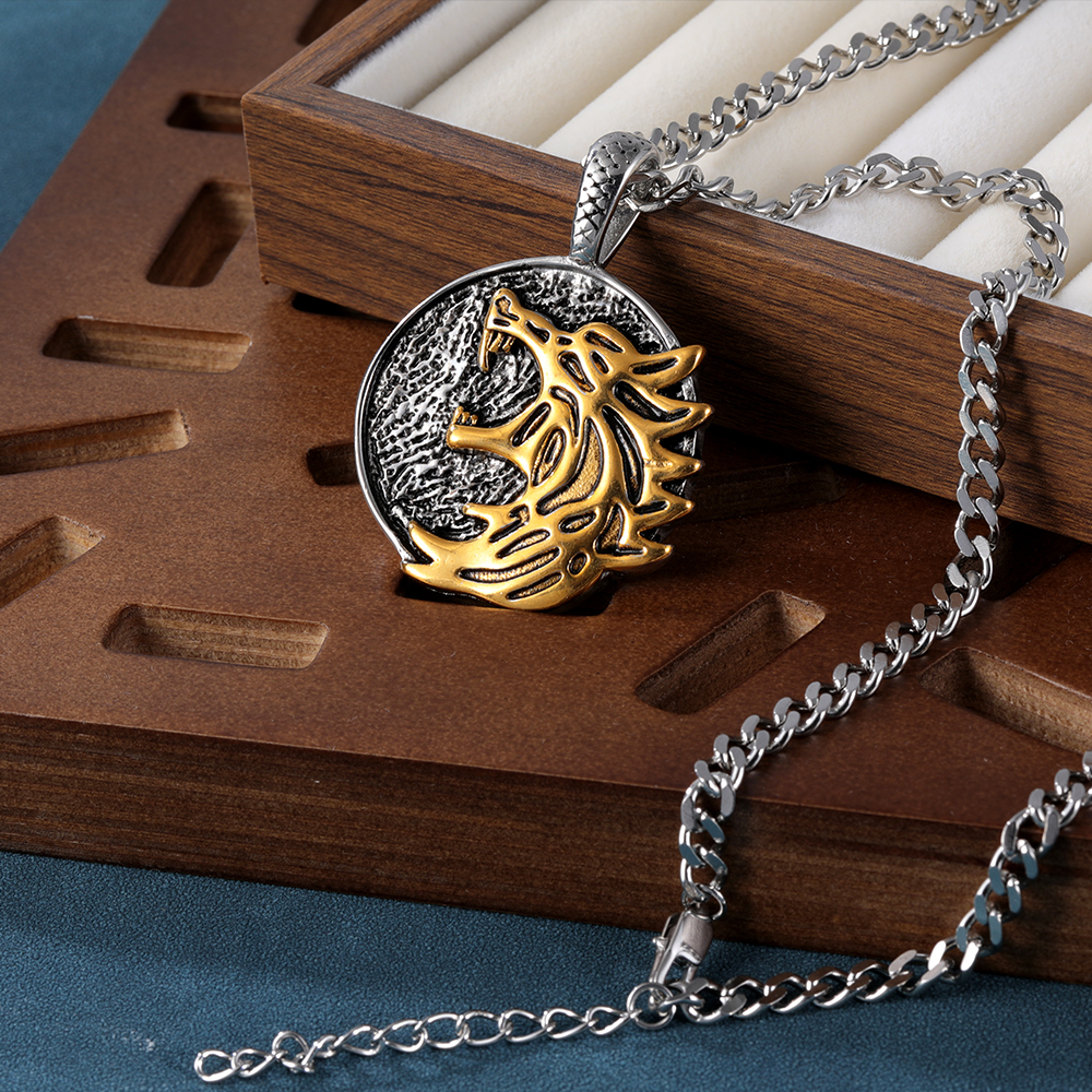 Vintage Wolf Stainless Steel Tag Necklace丨DP-190-JinBaoJewerly