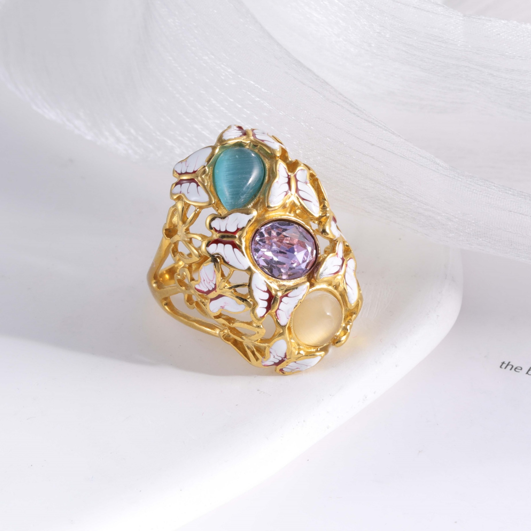 Creative Stainless Steel Gemstone Decorative Ring Women's Ring | G004474-JinBaoJewerly