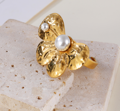 Simple Butterfly Pearl Stainless Steel Women's Ring | G005539-JinBaoJewerly