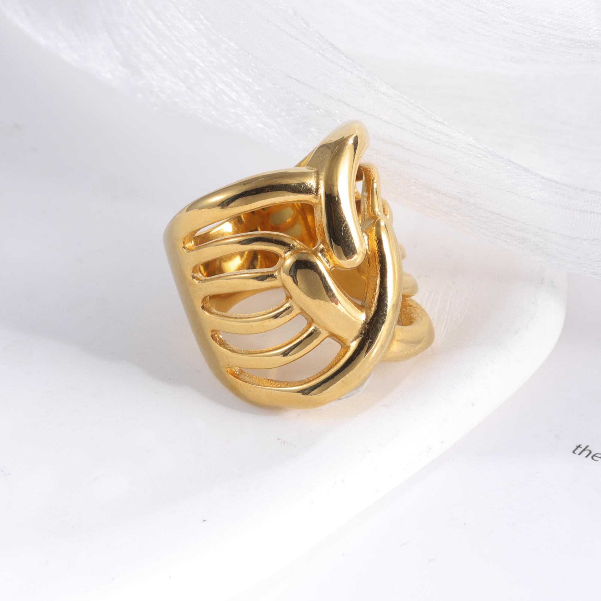 Creative Knitting Design 24k Gold-Plated Women's Stainless Steel Waterproof Ring丨G003167-JinBaoJewerly