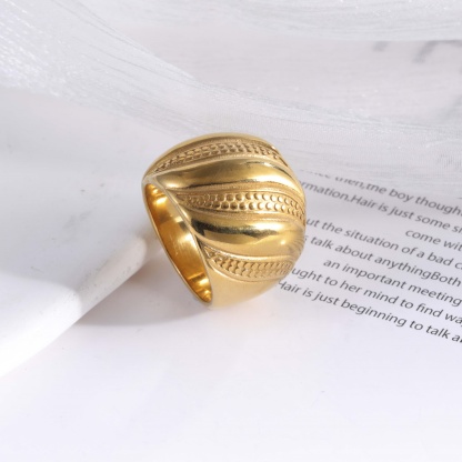 24K Gold Plated Stainless Steel Wavy Polished Men's Waterproof Ring丨G003411-JinBaoJewerly
