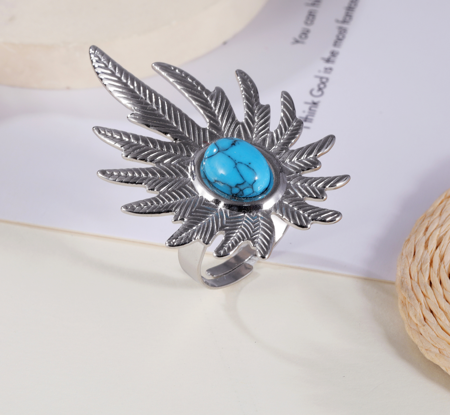 Turquoise in Leaves - Nature-Inspired Ring for Women | G005434-JinBaoJewerly