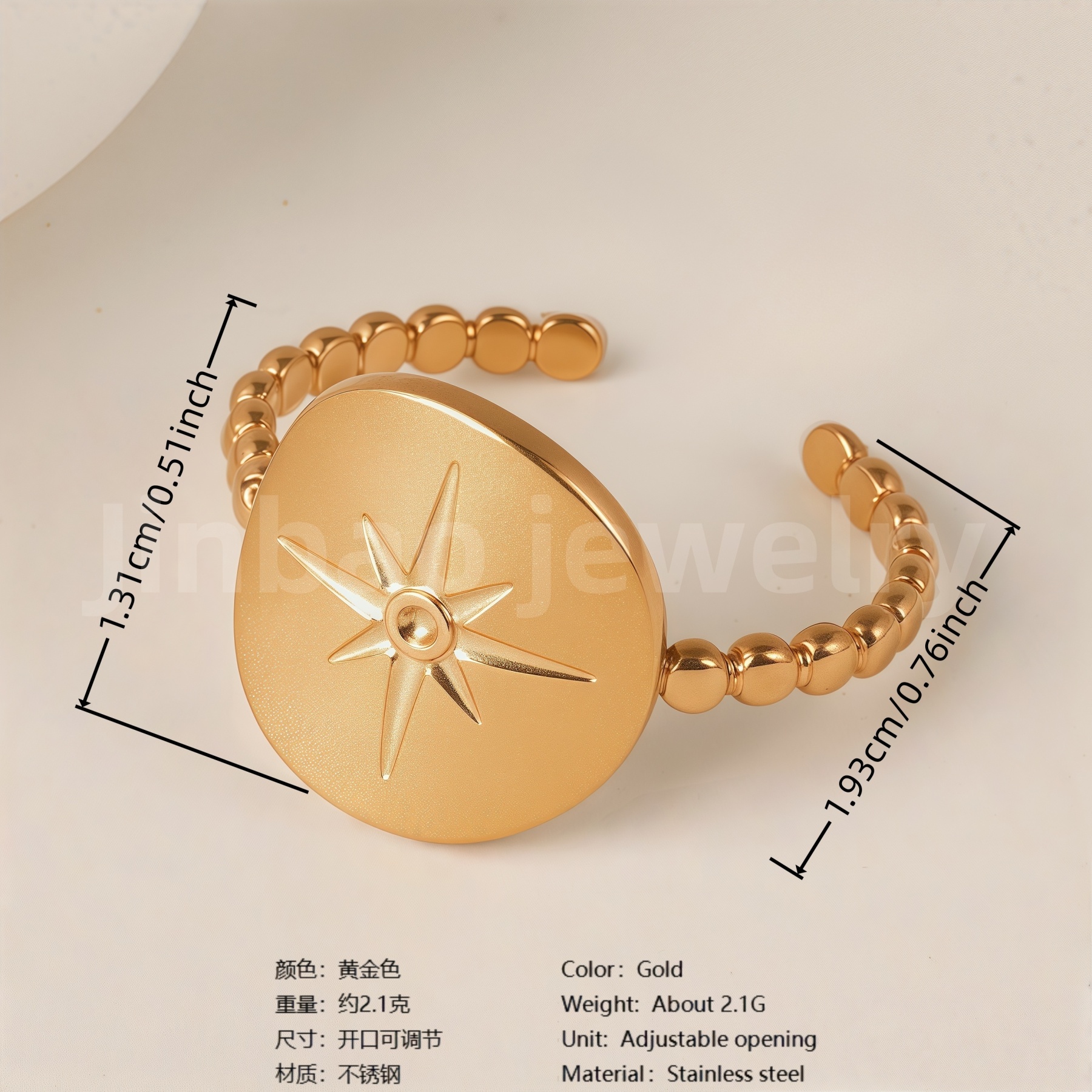 24K Gold-Plating Stainless Steel Adjustable Open Fashion Retro Women's Waterproof Ring-JinBaoJewerly