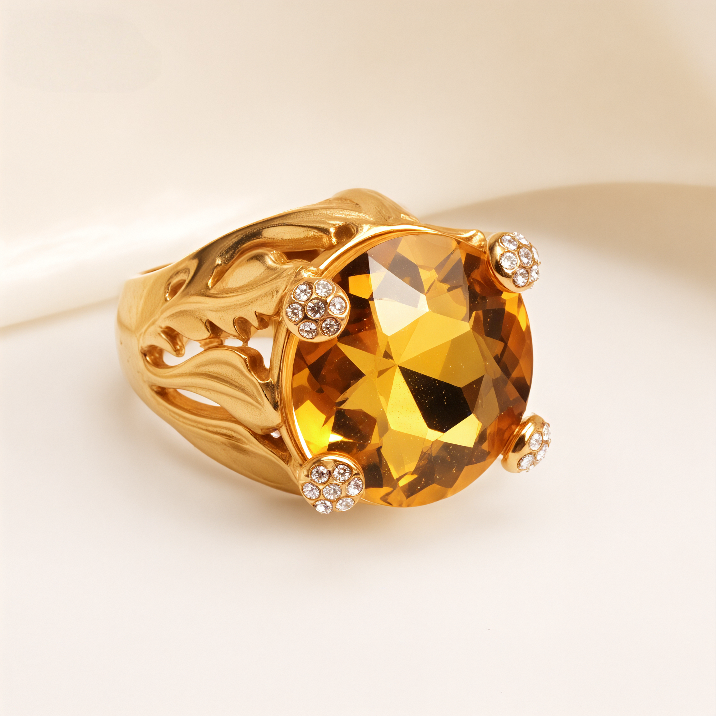Gold-Tone Gemstone Women's Stainless Steel Ring  | K003078-JinBaoJewerly