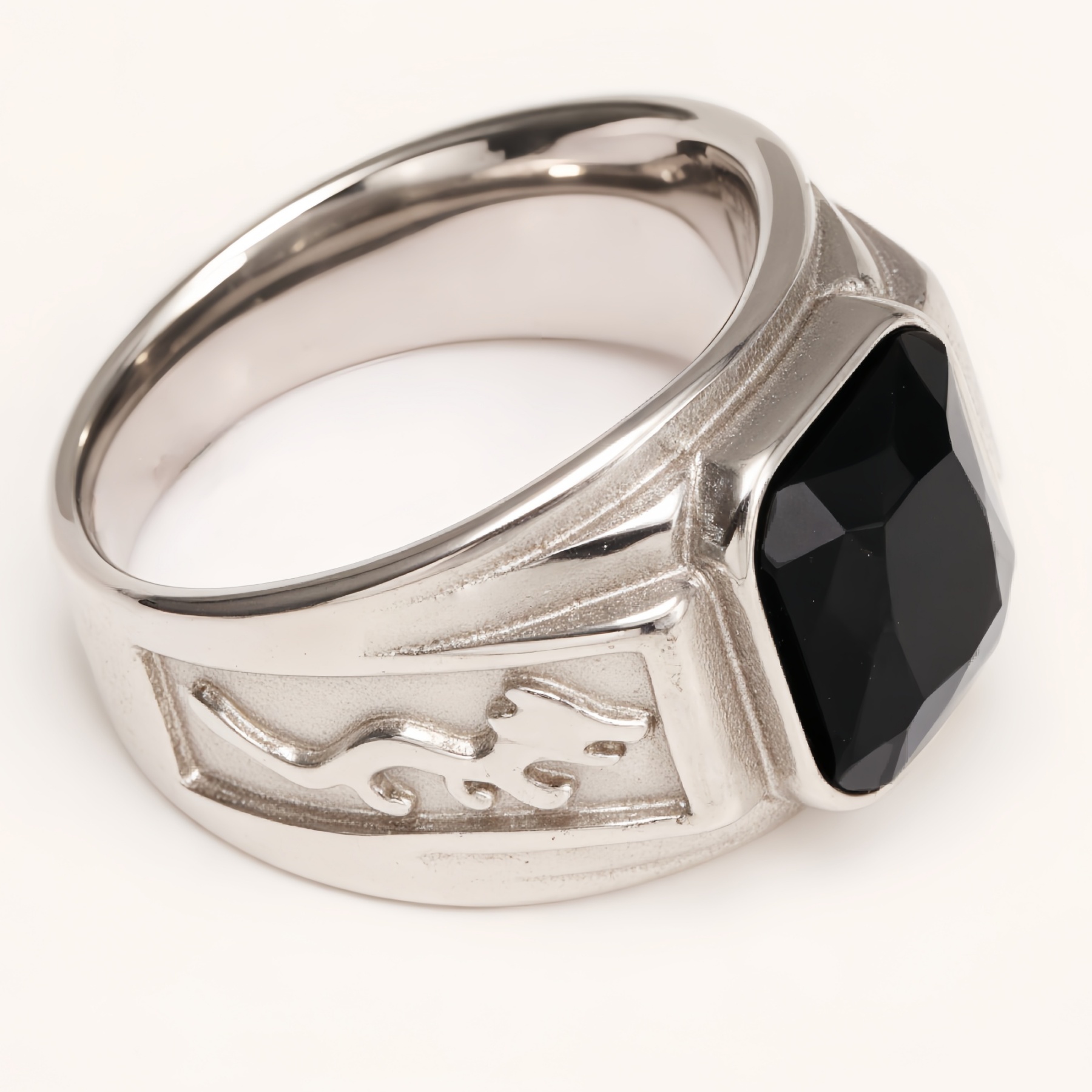 Silver - Carved Square Color - Gem Ring - Retro and Trendy Jewelry | BL135GH-JinBaoJewerly
