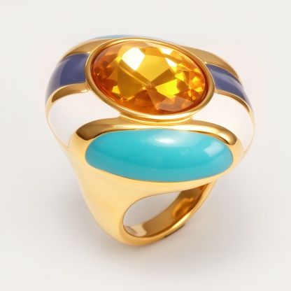 Classic Metal Enamel Gem - Set Ring - Trendy and Gorgeous Unisex Accessory | G004462JHU-JinBaoJewerly