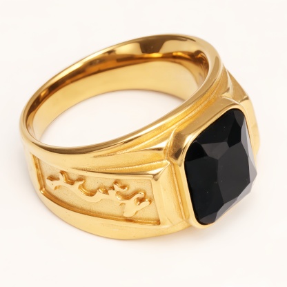Gold - Carved Square Color - Gem Ring - Retro and Trendy Jewelry | BL135JHB--JinBaoJewerly