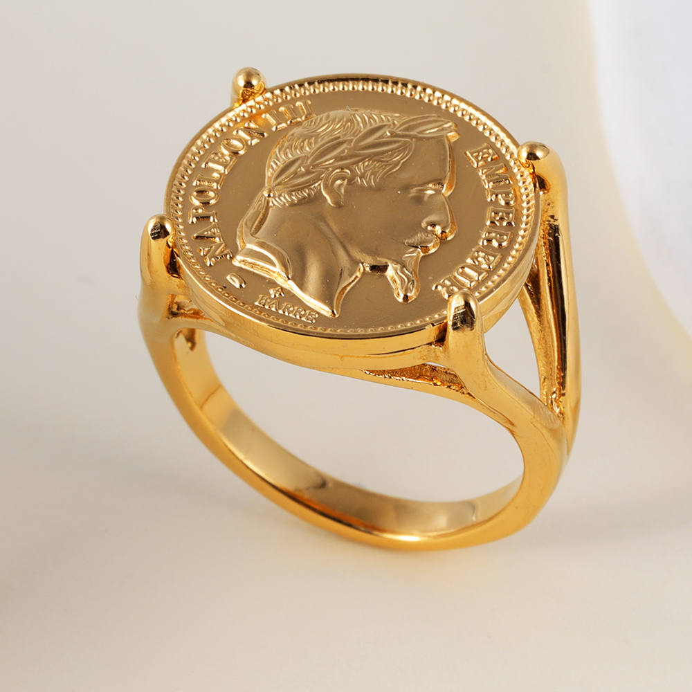 Napoleon Iii Coin Inlaid Commemorative Men's Stainless Steel Ring| G005063-JinBaoJewerly