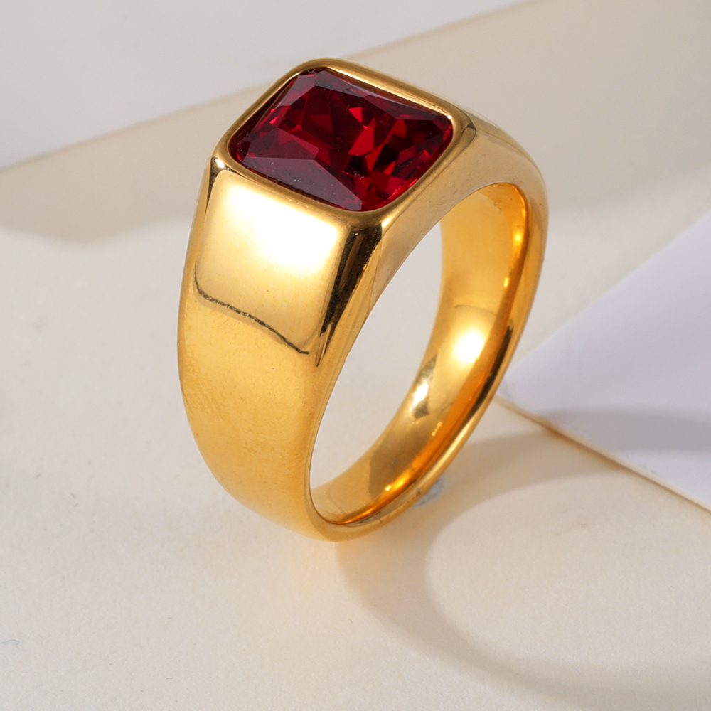 Vintage Black Stainless Steel Gemstone Ring Trendy Statement Ring for Men and Women | B404-JinBaoJewelry