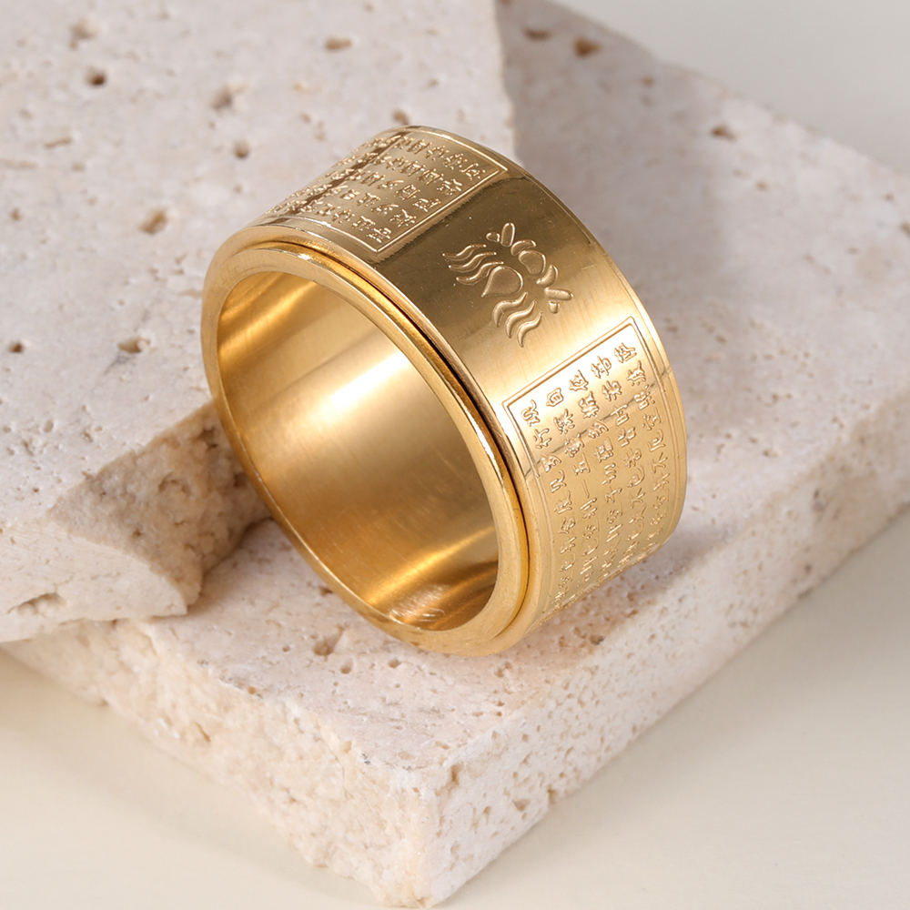 China Buddhist Heart Sutra Rotatable Stainless Steel Universal Ring For Men And Women丨F-1-154-JinBaoJewerly