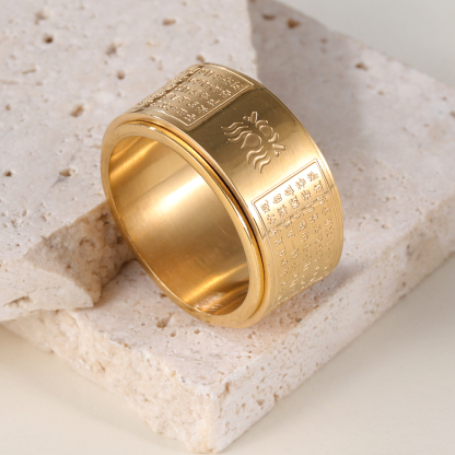China Buddhist Heart Sutra Rotatable Stainless Steel Universal Ring For Men And Women丨F-1-154-JinBaoJewerly