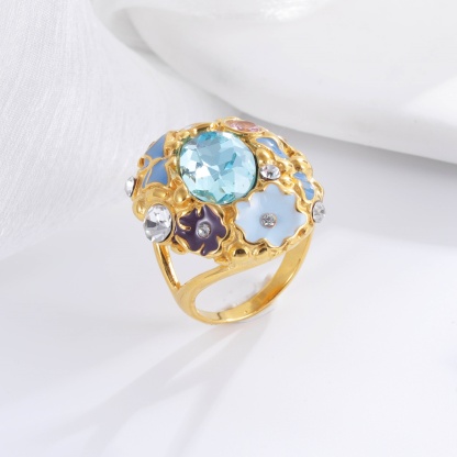 Colorful Gemstone Stainless Steel Ring with Floral Design Classic Fashion for Women | G004476-JinBaoJewerly