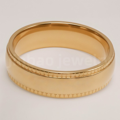 24K Gold-Plating Stainless Steel Retro Pattern Men's Waterproof Ring  6MM-JinBaoJewerly
