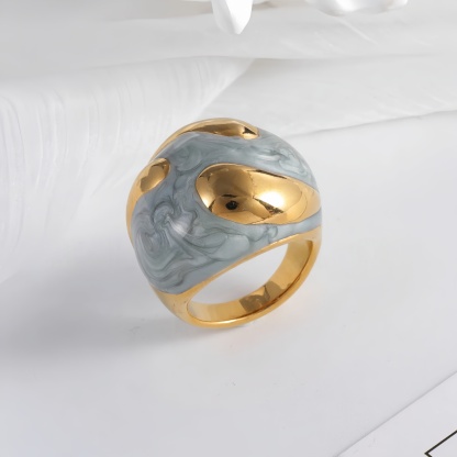 Colorful Marbled Resin Stainless Steel Ring with Gold Detail for Women | G004486-JinBaoJewerly