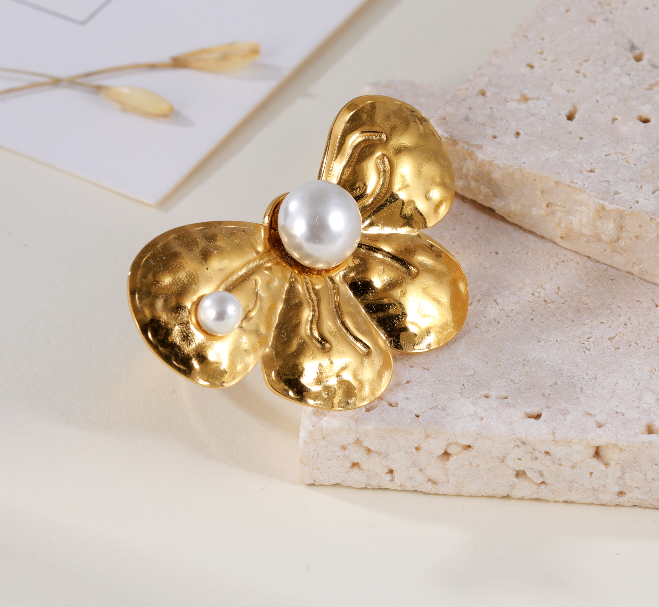 Simple Butterfly Pearl Stainless Steel Women's Ring | G005539-JinBaoJewerly