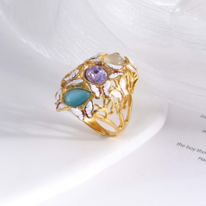 Creative Stainless Steel Gemstone Decorative Ring Women's Ring | G004474-JinBaoJewerly