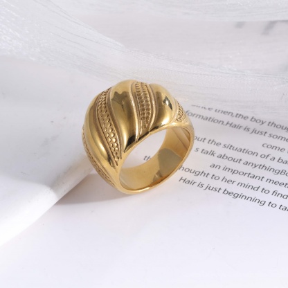24K Gold Plated Stainless Steel Wavy Polished Men's Waterproof Ring丨G003411-JinBaoJewerly
