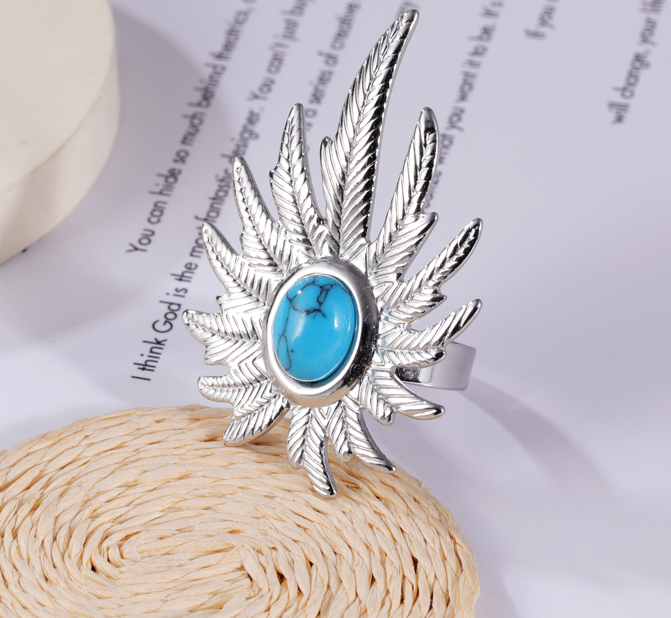 Turquoise in Leaves - Nature-Inspired Ring for Women | G005434-JinBaoJewerly