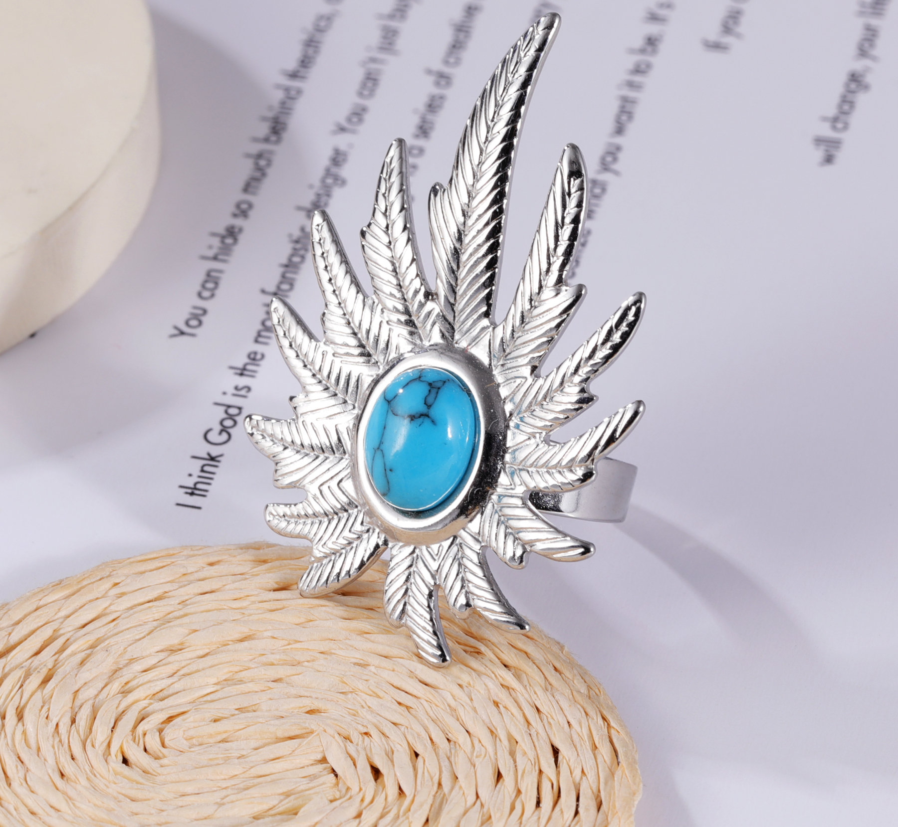 Turquoise in Leaves - Nature-Inspired Ring for Women | G005434-JinBaoJewerly