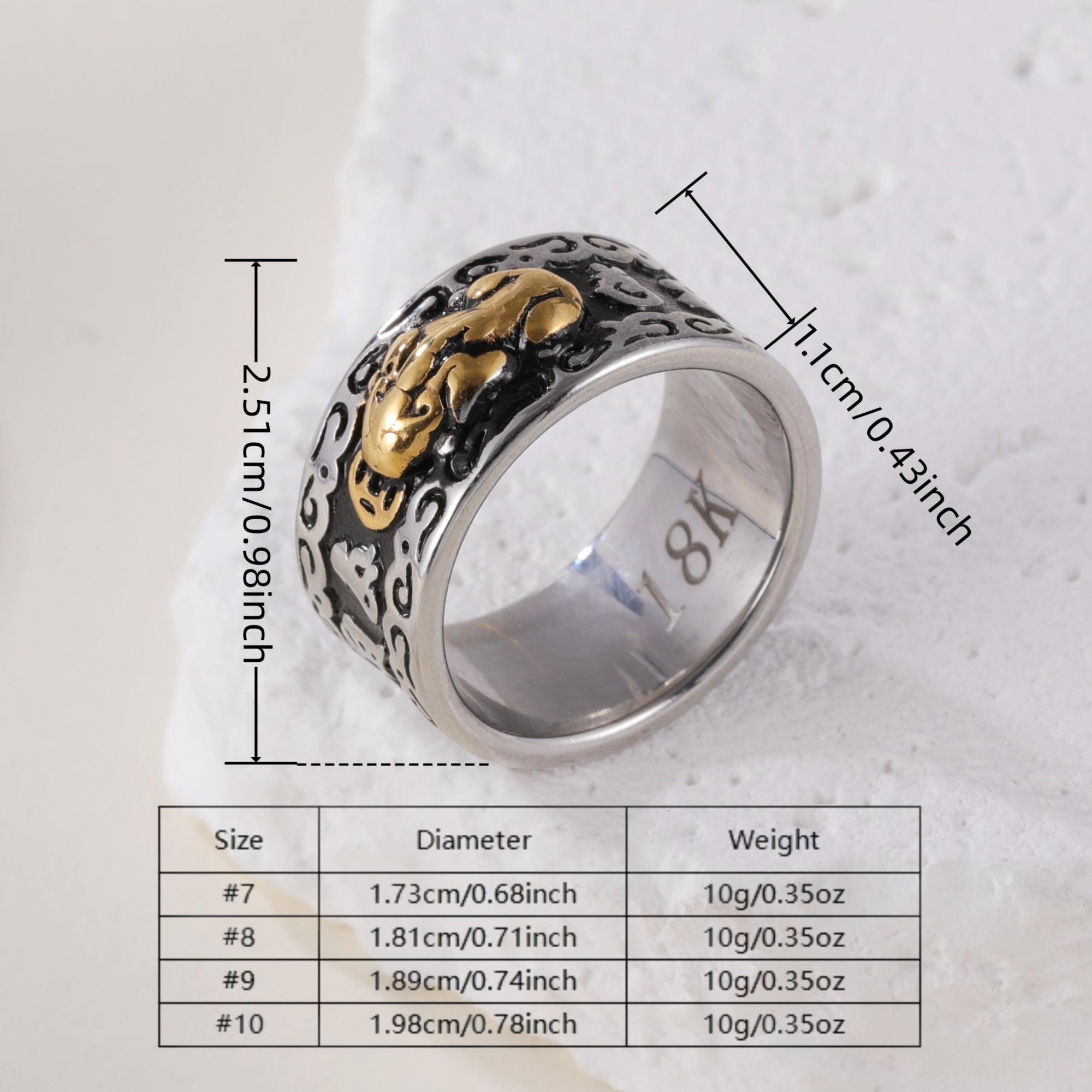 Feng Shui Pixiu Good Luck And Wealth Unisex Stainless Steel Ring丨CQSDZ-1-JinBaoJewerly