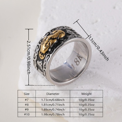 Feng Shui Pixiu Good Luck And Wealth Unisex Stainless Steel Ring丨CQSDZ-1-JinBaoJewerly