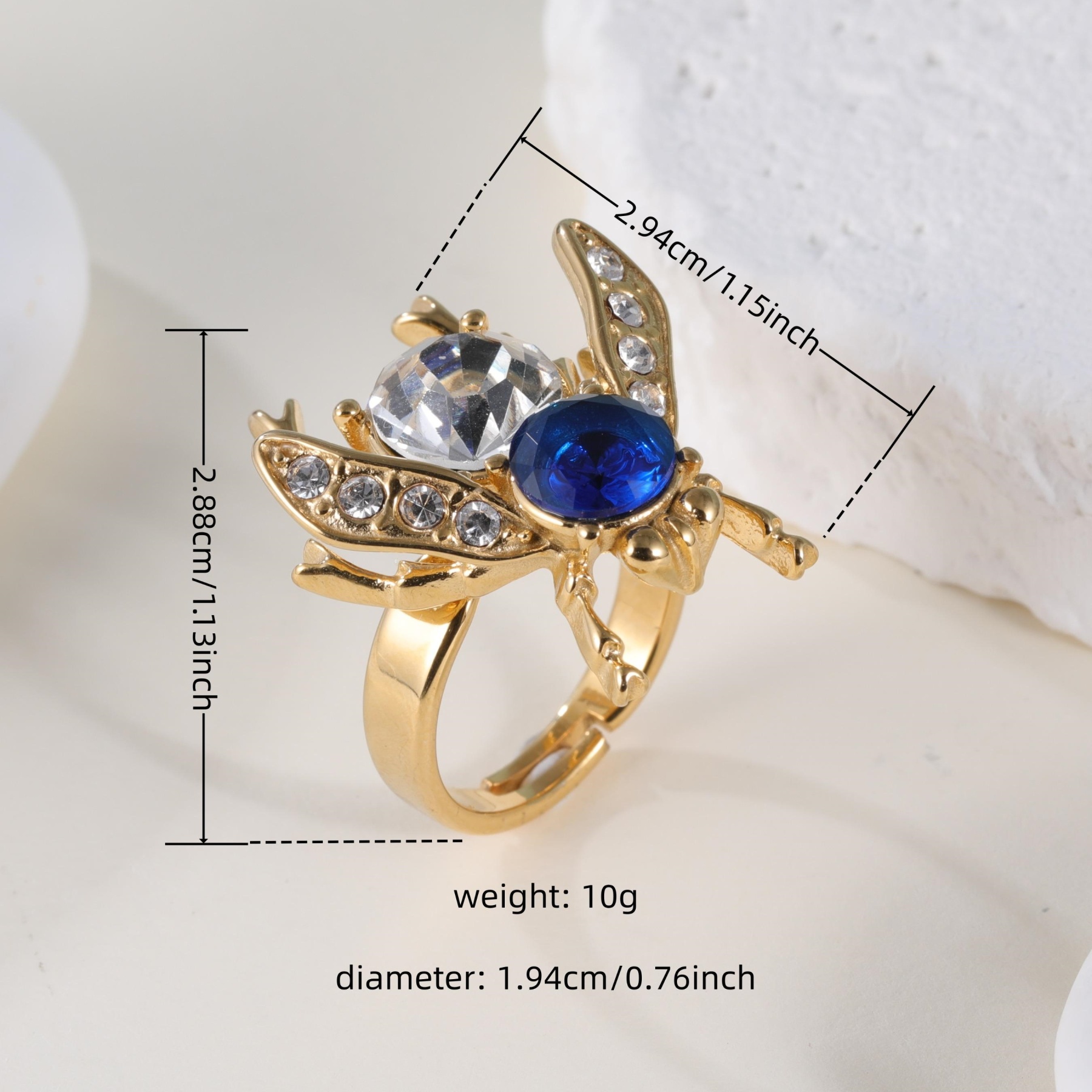 Luxury Gemstones Embellished With Cicada-Shaped Stainless Steel Women's Waterproof Ring丨K003673-JinBaoJewerly