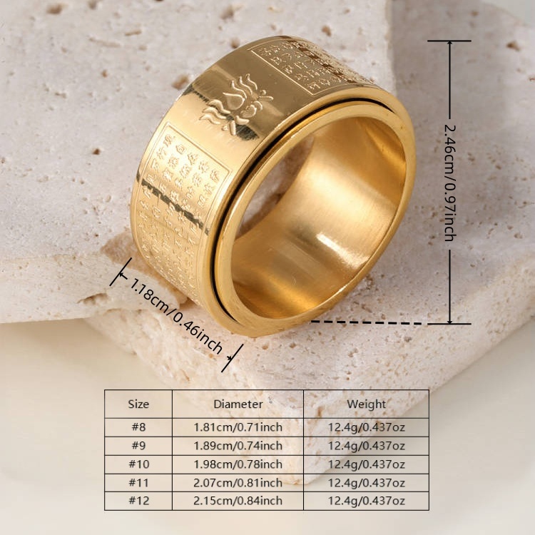 China Buddhist Heart Sutra Rotatable Stainless Steel Universal Ring For Men And Women丨F-1-154-JinBaoJewerly